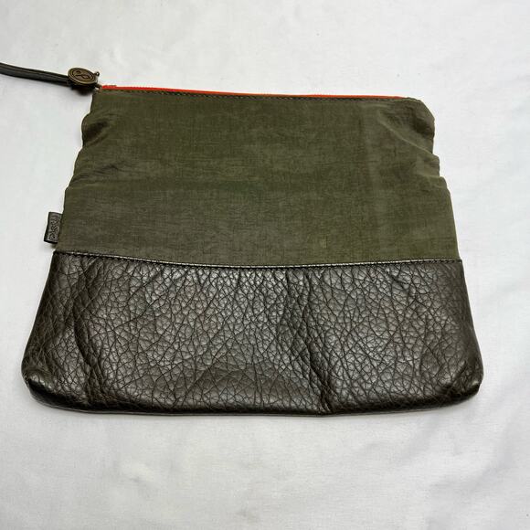 Pistil USA Zip Pouch Wristlet Clutch Leather & Nylon Olive Green Fold Over - Picture 2 of 7